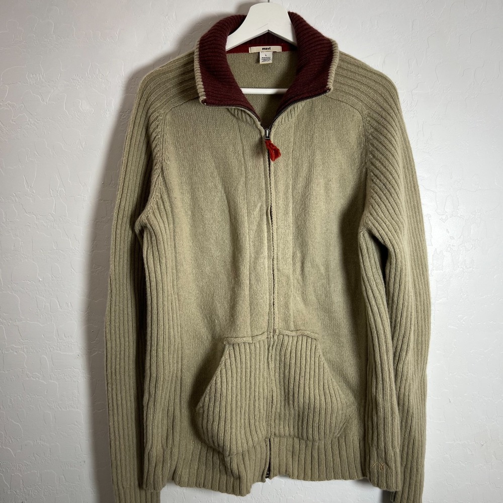 Mavi 100% wool men's cardigan academia preppy collegiate teacher professor brown